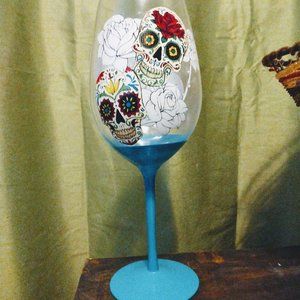 Over sized sugar skulls wine glass